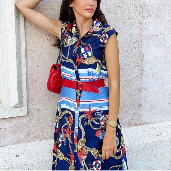 NWT ZARA Chain Print Belted Dress S Blogger’s Favorite - Picture 1 of 8